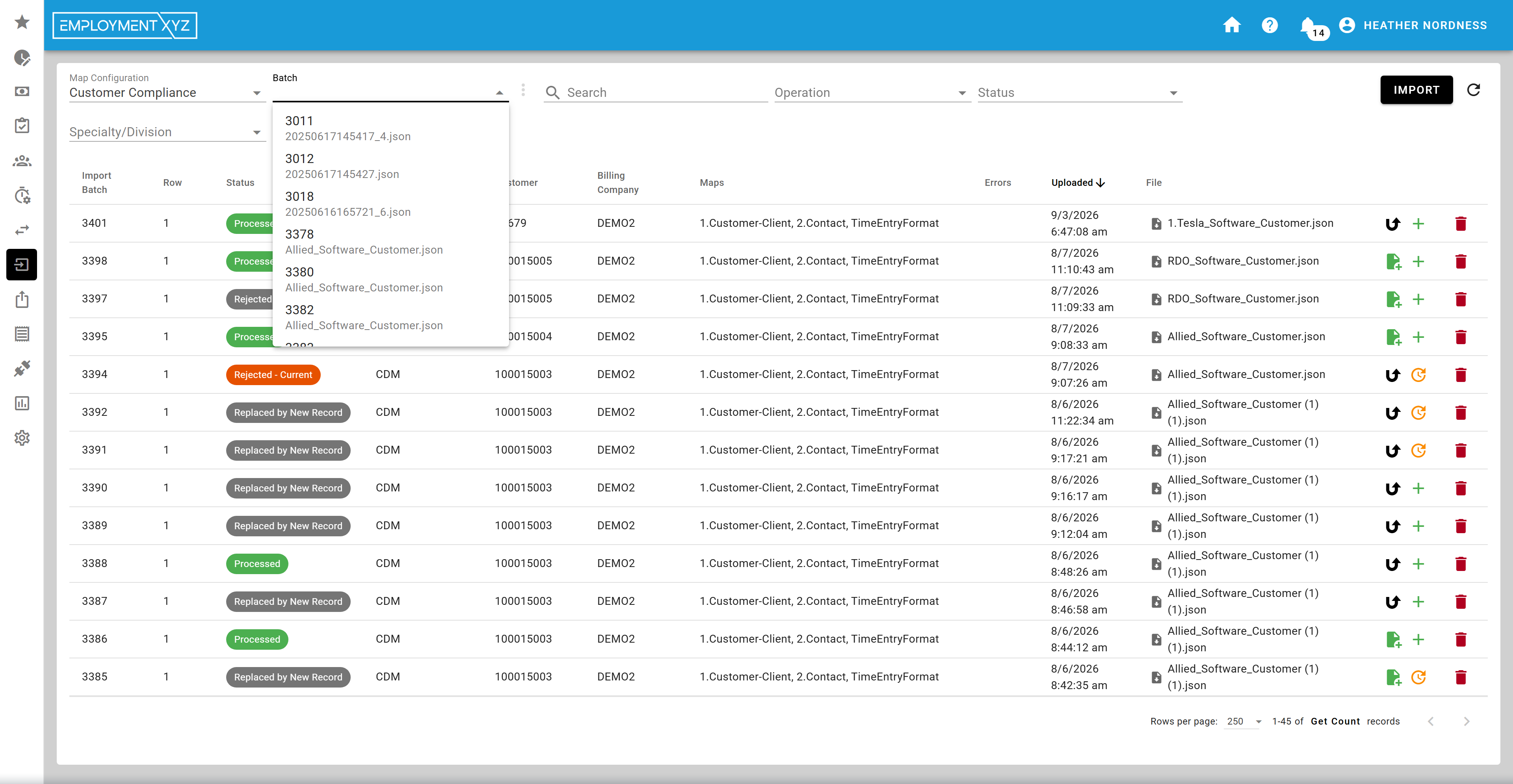 Najaxa import review with batch status and mapped sources
